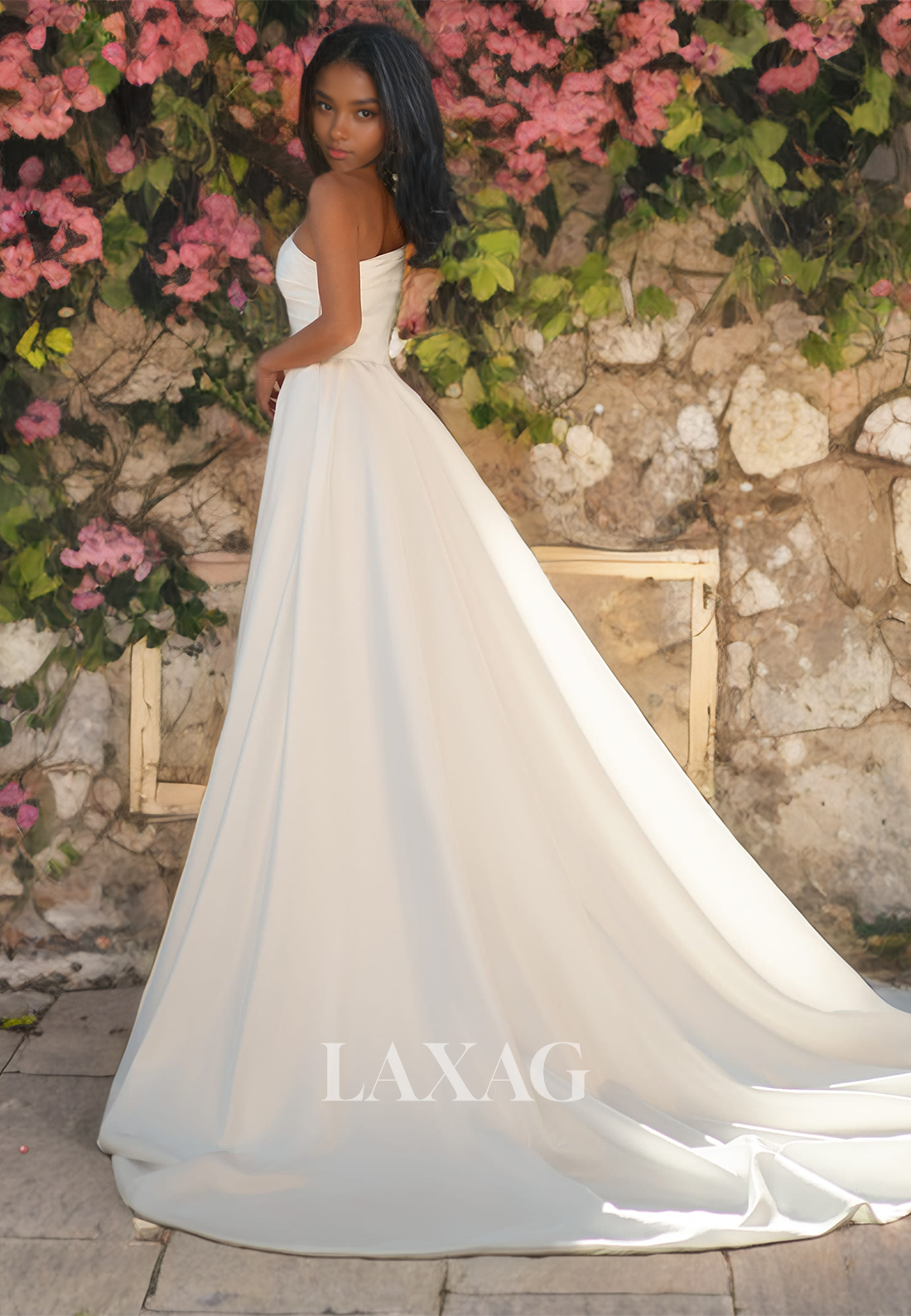 A-Line Off Shoulder Sleek Satin Elegant Wedding Dress with Train