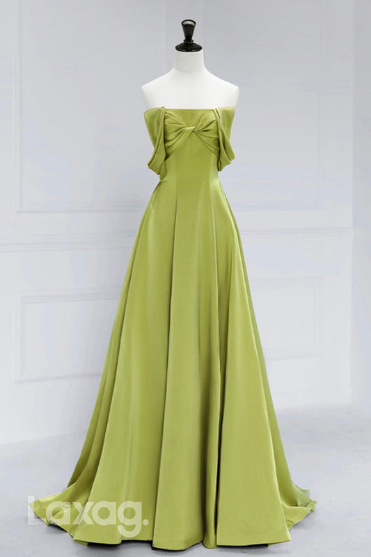 22447 - A-Line Off Shoulder Strapless Sleek Satin Party Prom Formal Evening Dress