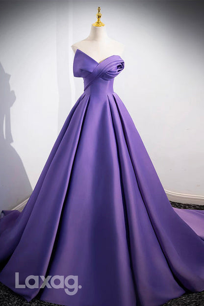 22427 - A-Line Off Shoulder Strapless Sleek Satin Party Prom Formal Evening Dress