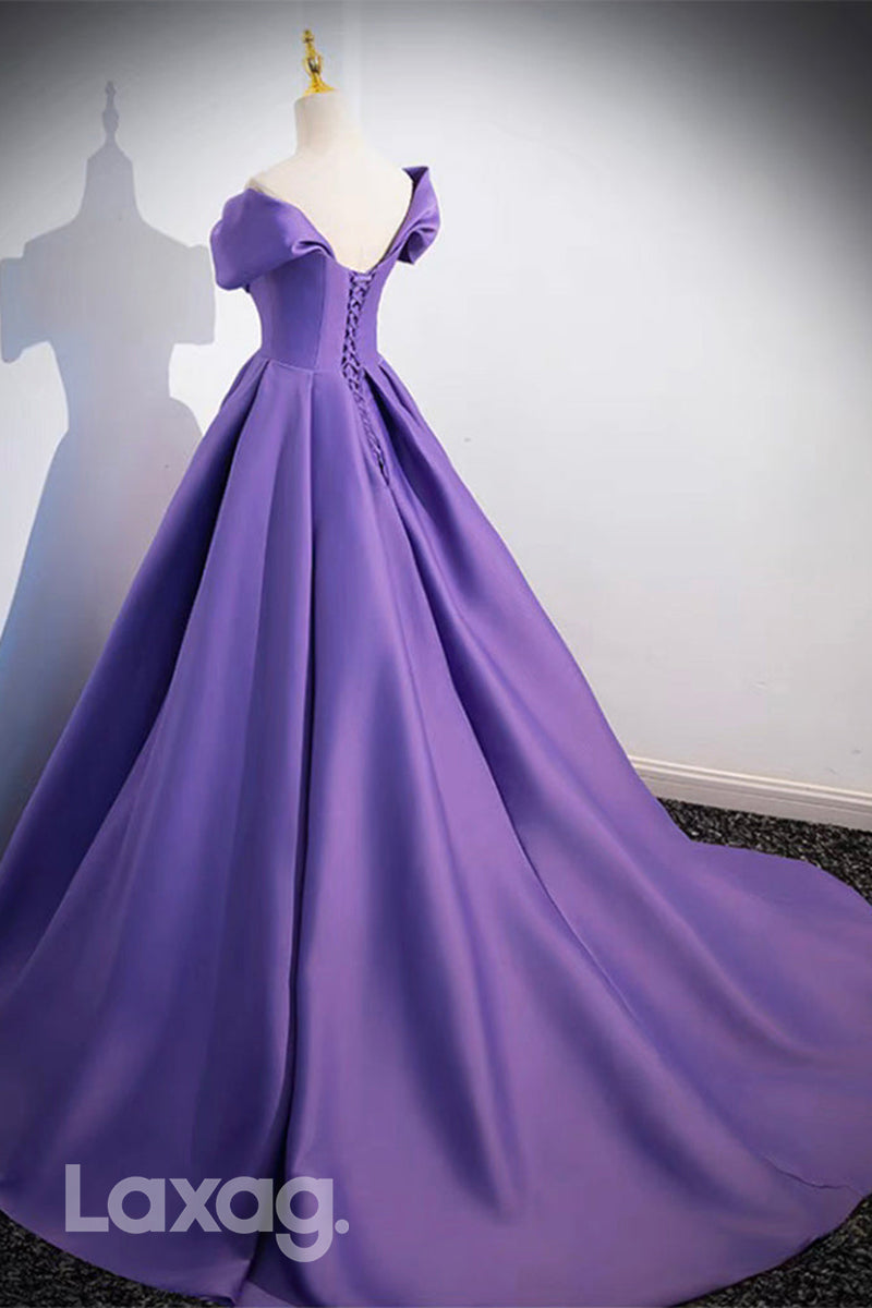 22427 - A-Line Off Shoulder Strapless Sleek Satin Party Prom Formal Evening Dress