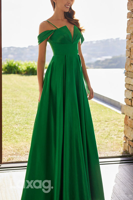 23076 - A-Line Off Shoulder Straps Sleek Satin Cocktail Party Formal Evening Dress