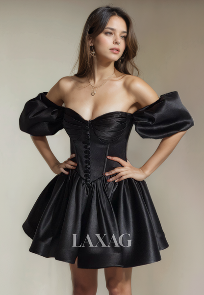 A-Line Off Shoulder Sweetheart Sleek Satin Elegant Party Homecoming Dress