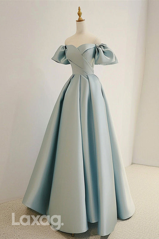 22423 - A-Line Off Shoulder Sweetheart Sleek Satin Party Prom Formal Evening Dress
