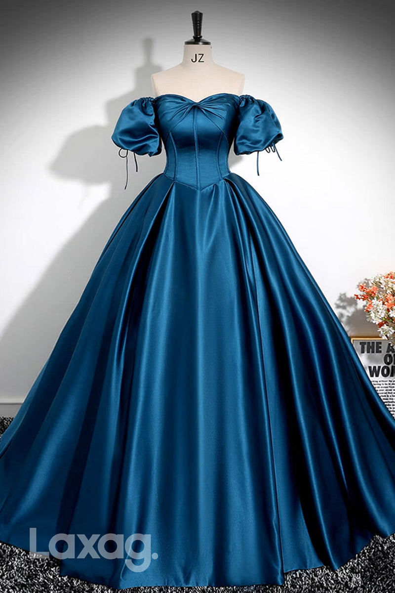 22425 - A-Line Off Shoulder Sweetheart Sleek Satin Party Prom Formal Evening Dress