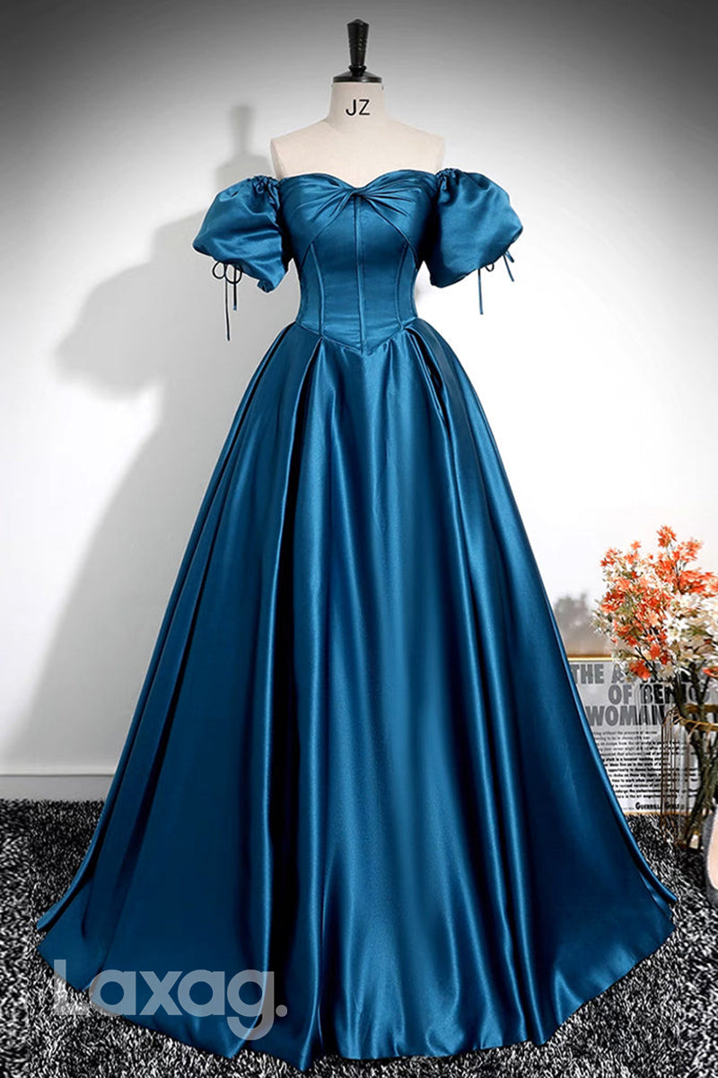 22425 - A-Line Off Shoulder Sweetheart Sleek Satin Party Prom Formal Evening Dress