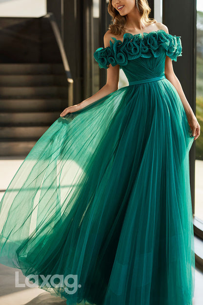 23075 - A-Line Off Shoulder Tulle Elegant Cocktail Party Formal Evening Dress