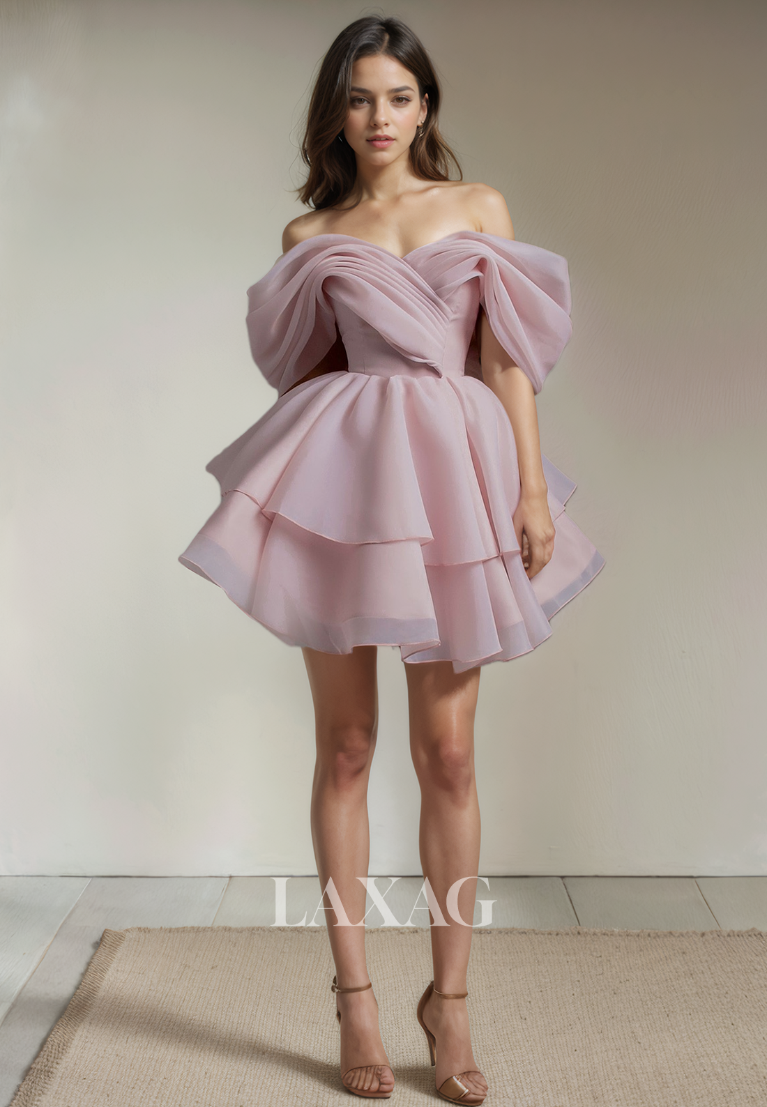 A-Line Off Shoulder Tulle Tiered Elegant Party Homecoming Dress