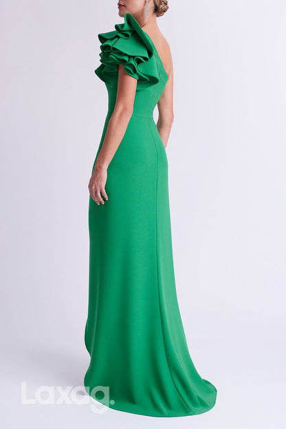 23045 - A-Line One Shoulder High Slit Cocktail Party Formal Evening Dress with Train