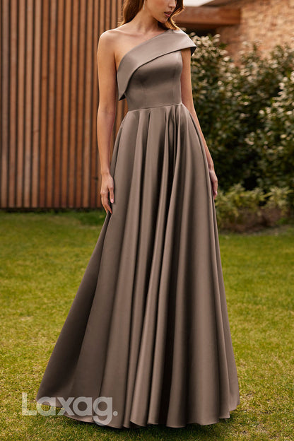 23053 - A-Line One Shoulder Pleated Sleek Satin Cocktail Party Formal Evening Dress