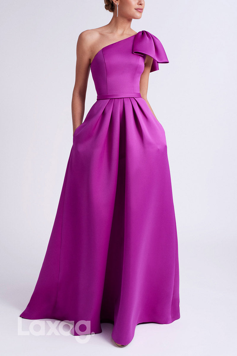 22877 - A-Line One Shoulder Sleek Satin Cocktail Party Formal Evening Dress with Train