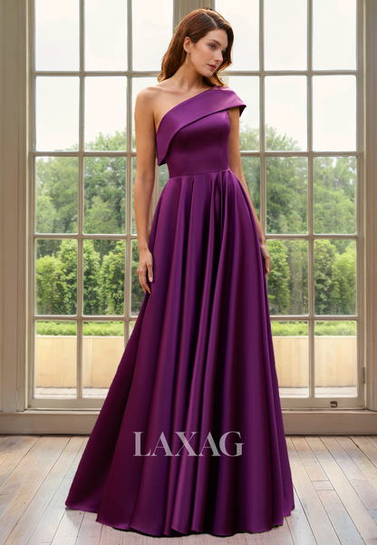 A-Line One Shoulder Sleek Satin Elegant Mother of the Bride Dress