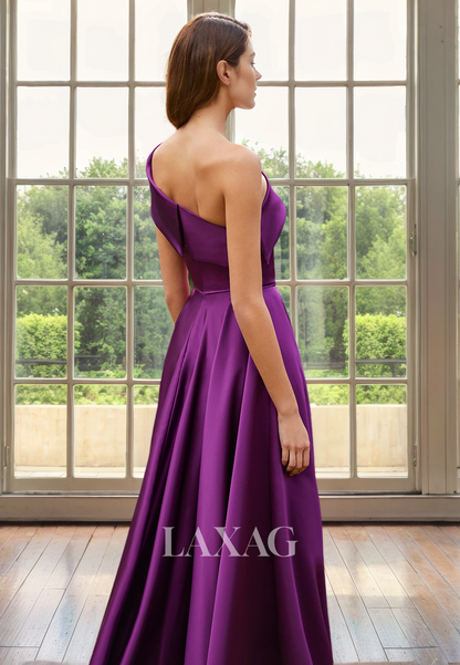 A-Line One Shoulder Sleek Satin Elegant Mother of the Bride Dress