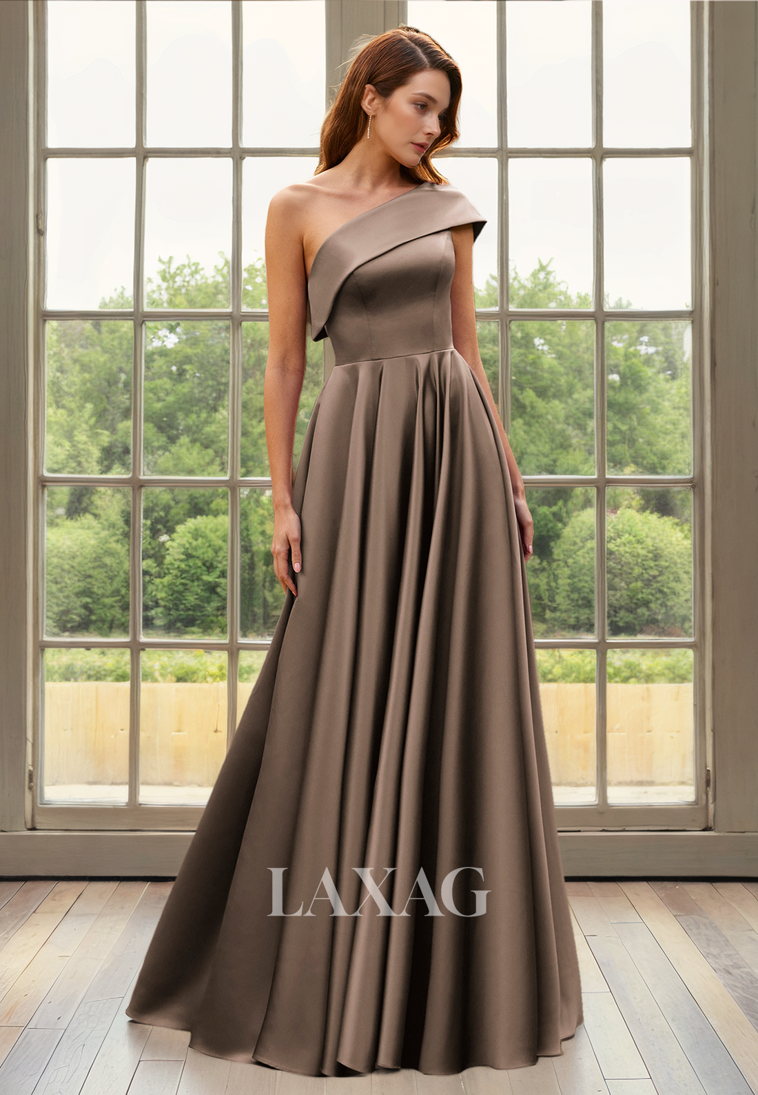 A-Line One Shoulder Sleek Satin Elegant Mother of the Bride Dress