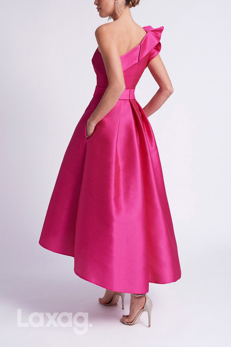 22884 - A-Line One Shoulder Sleeveless Sleek Satin Cocktail Party Formal Evening Dress