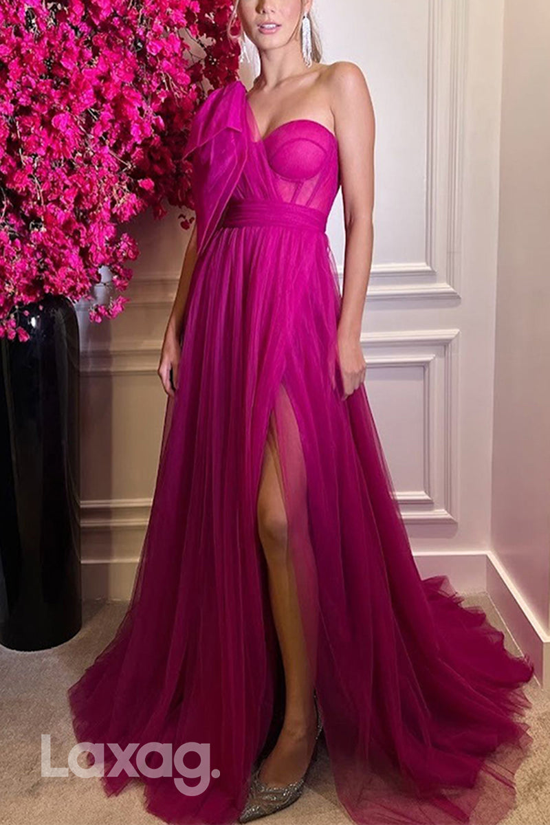 22683 - A-Line One Shoulder Sweetheart Tulle Mother of the Bride Dress with Slit