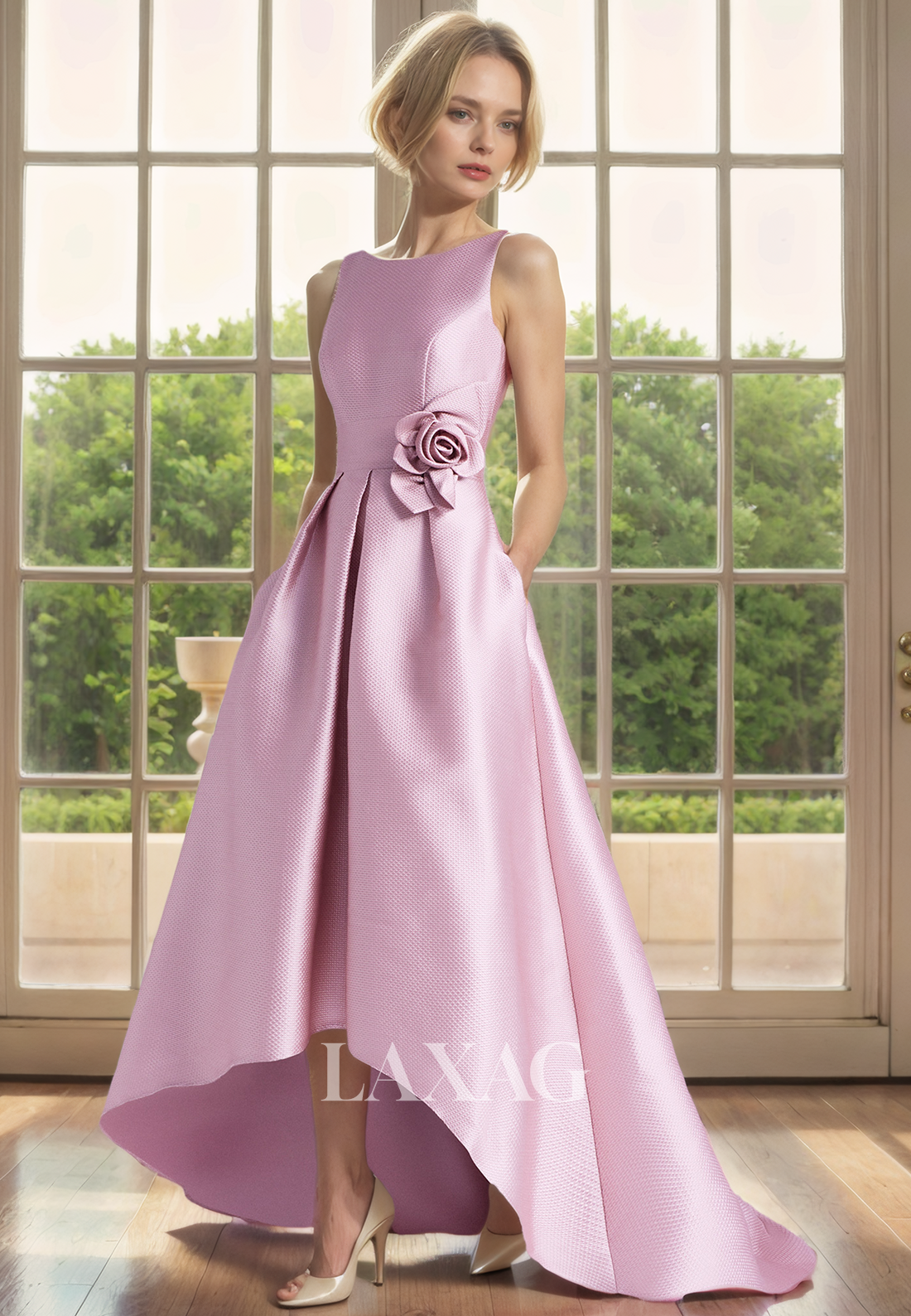 A-Line Round Backless High-Low Mother of the Bride Dress with Train