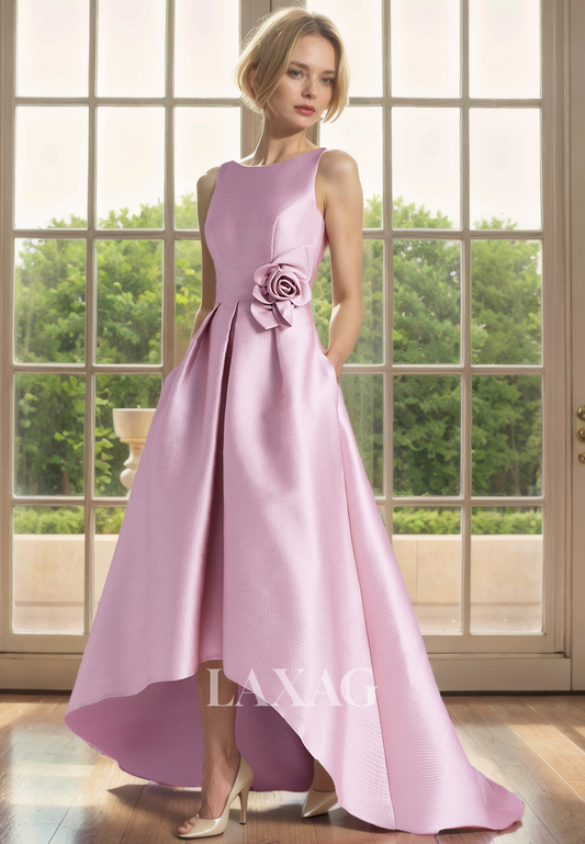 A-Line Round Backless High-Low Mother of the Bride Dress with Train