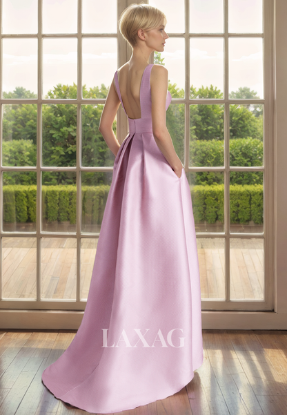 A-Line Round Backless High-Low Mother of the Bride Dress with Train