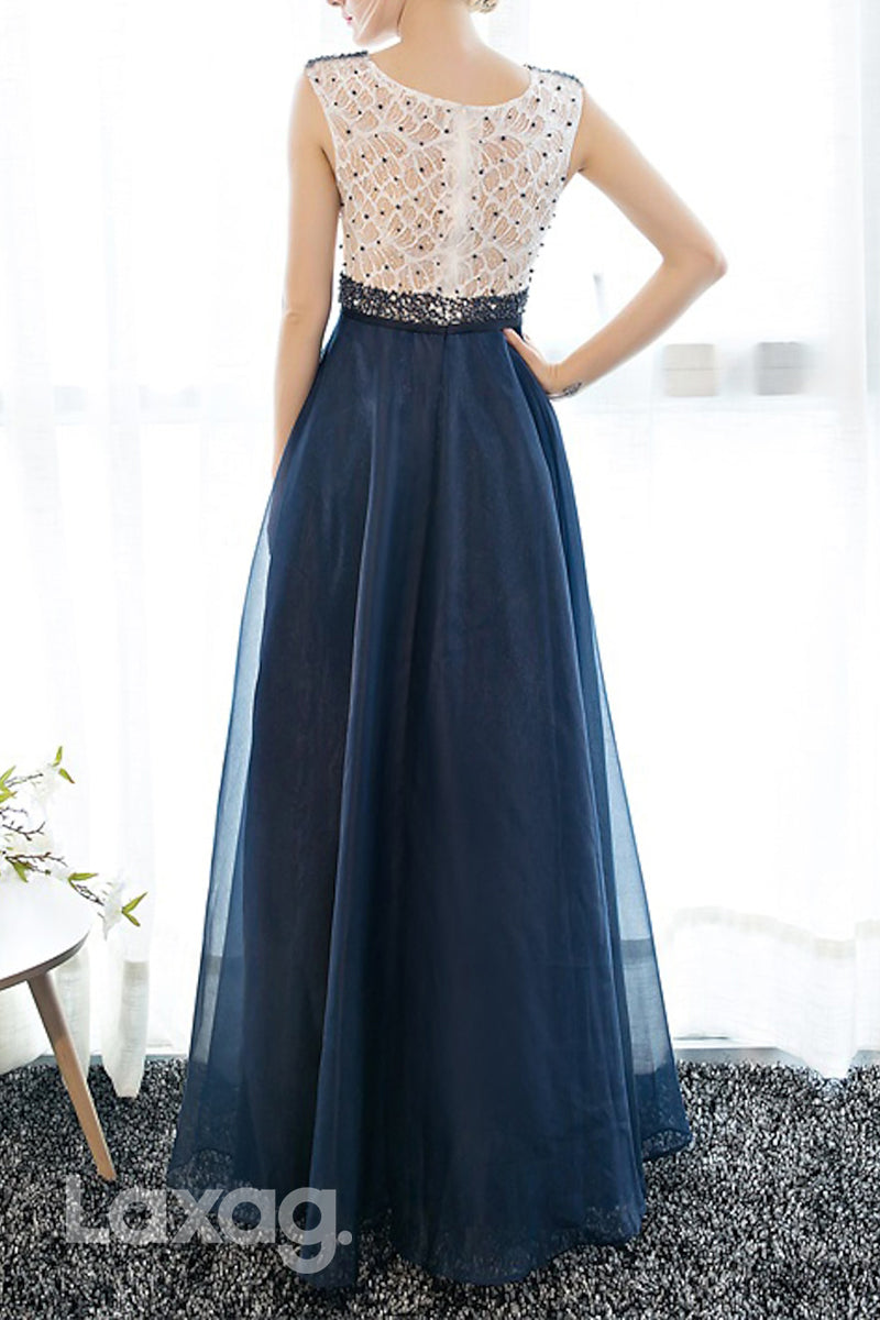 22515 - A-Line Round Beaded Appliques Tulle Mother of the Bride Dress