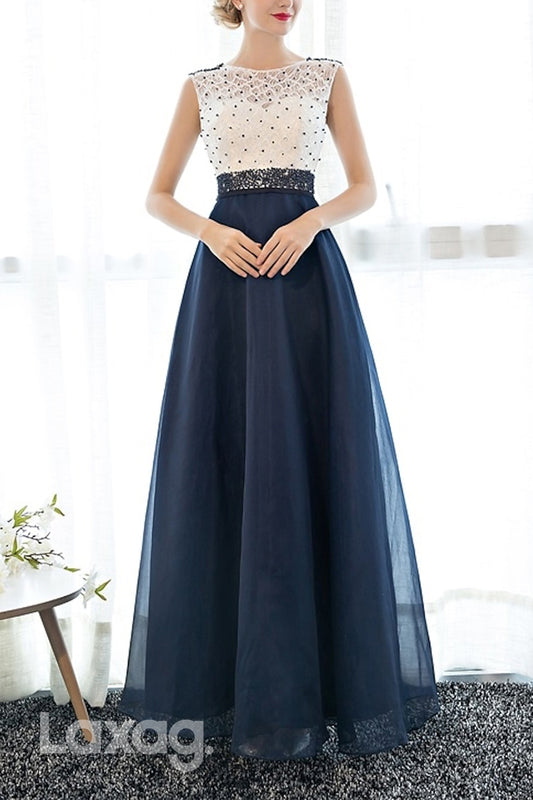 22515 - A-Line Round Beaded Appliques Tulle Mother of the Bride Dress