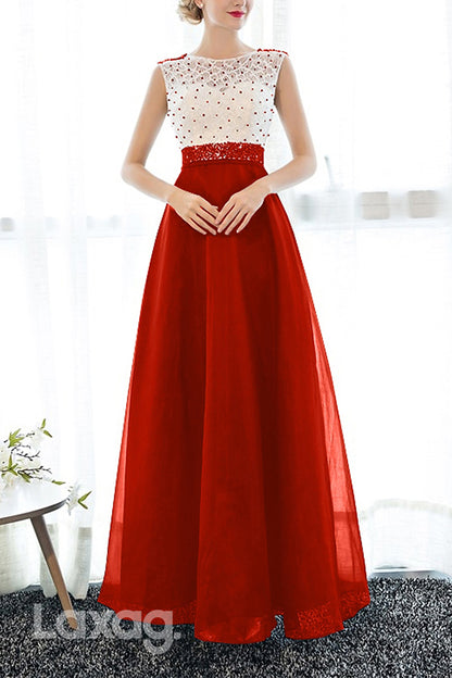 22515 - A-Line Round Beaded Appliques Tulle Mother of the Bride Dress