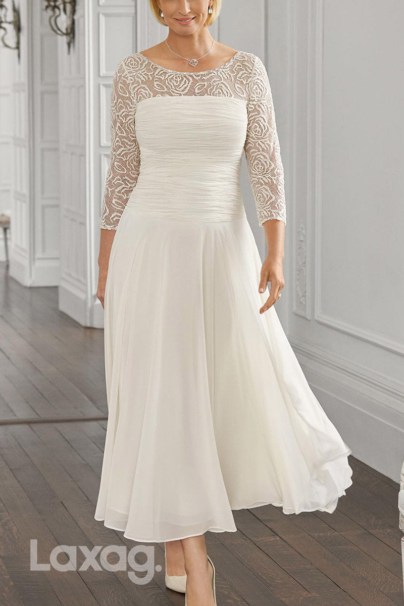 22842 - A-Line Scoop Long Sleeves Lace Rainstone Mother of the Bride Dress