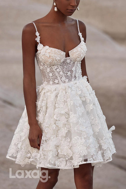 22858 - A-Line Spaghetti Straps Appliques Beaded Elegant Short Wedding Dress