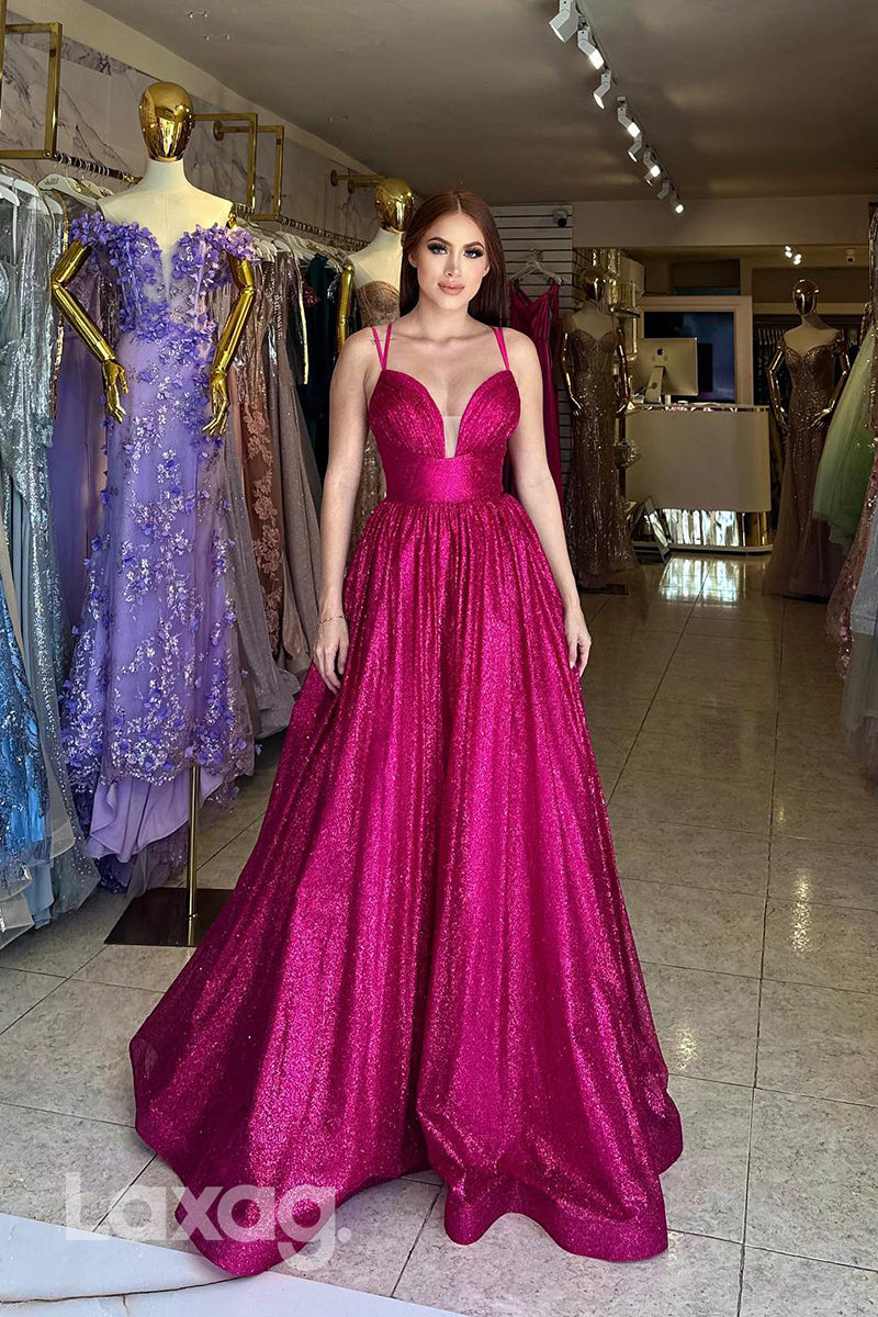 22330 - A-Line Spaghetti Straps Fully Sequins Party Prom Formal Evening Dress