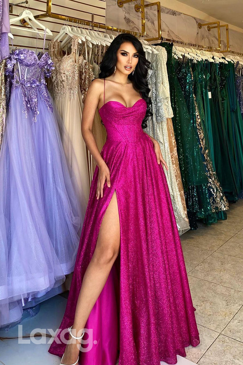 22216 - A-Line Spaghetti Straps Fully Sequins Party Prom Formal Evening Dress with Slit