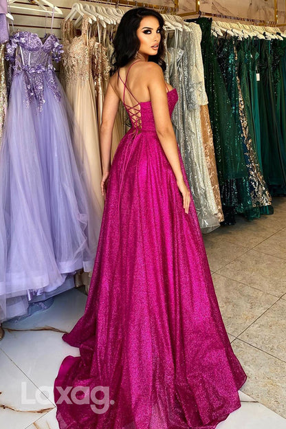 22216 - A-Line Spaghetti Straps Fully Sequins Party Prom Formal Evening Dress with Slit