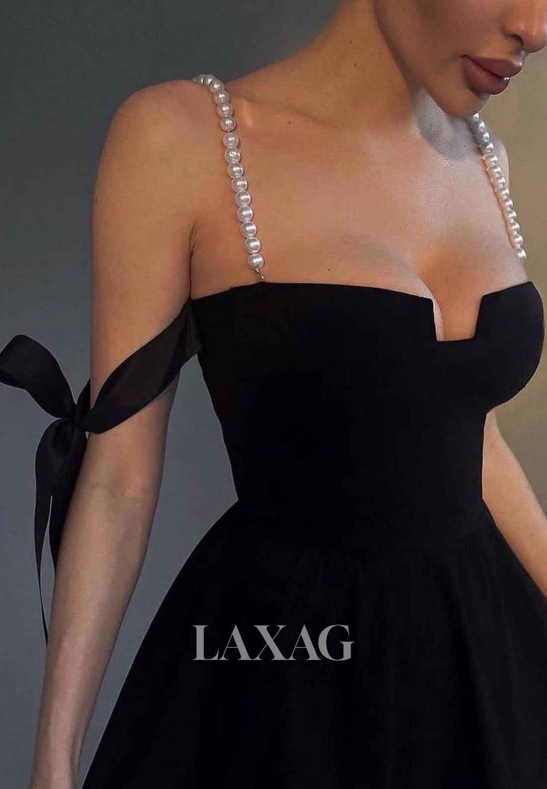 23156 - A-Line Spaghetti Straps Off Shoulder Pearls Sleek Satin Party Homecoming Dress