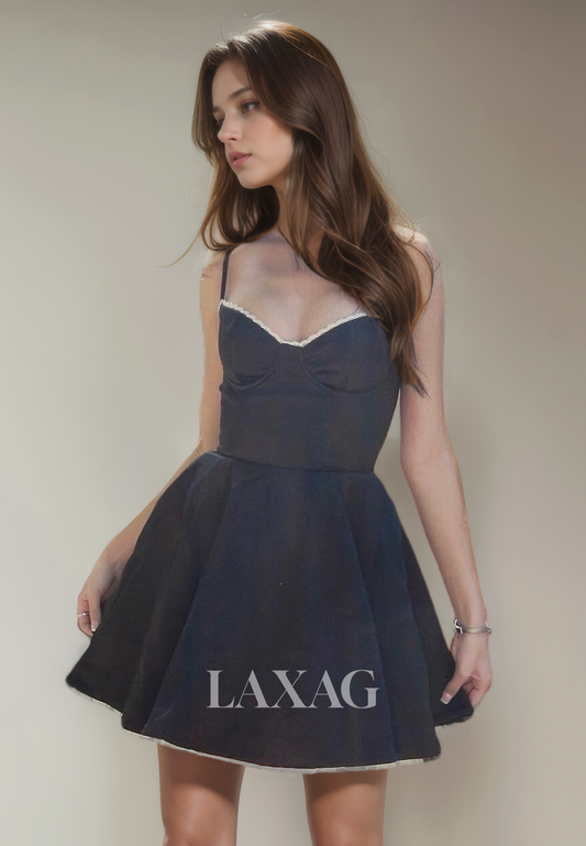 A-Line Spaghetti Straps Sleek Satin Elegant Party Homecoming Dress