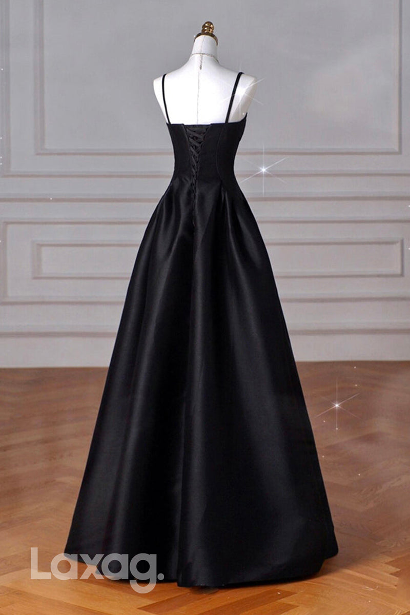 22436 - A-Line Spaghetti Straps Sleek Satin Party Prom Formal Evening Dress