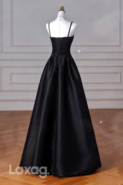 22436 - A-Line Spaghetti Straps Sleek Satin Party Prom Formal Evening Dress