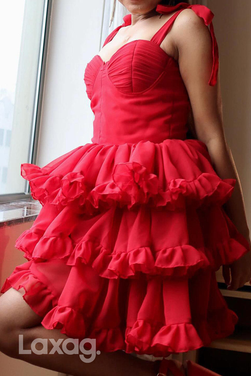 22899 - A-Line Spaghetti Straps Sweetheart Tiered Party Homecoming Dress