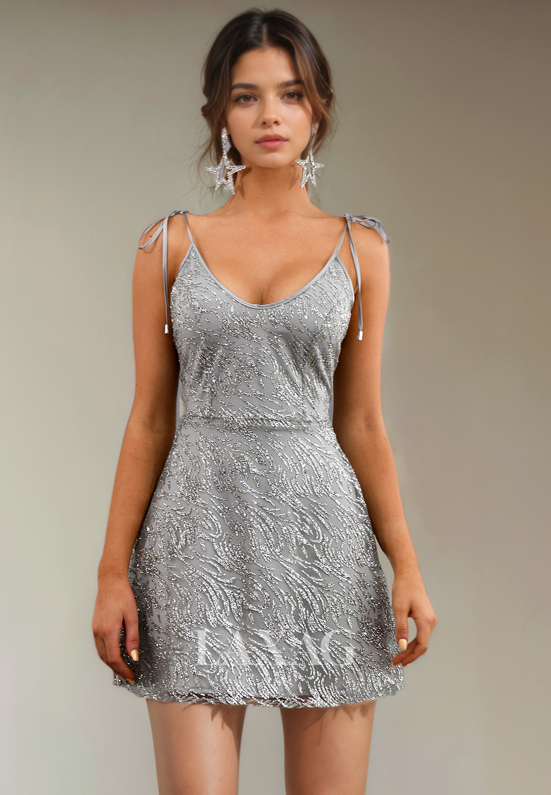 A-Line Spaghetti Straps V-Neck Open Back Sequins Party Homecoming Dress