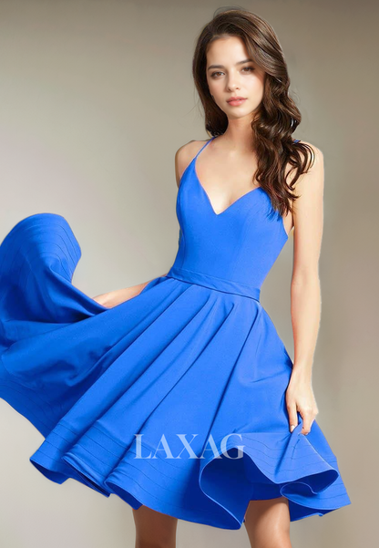 A-Line Spaghetti Straps V-Neck Sleek Satin Elegant Party Homecoming Dress