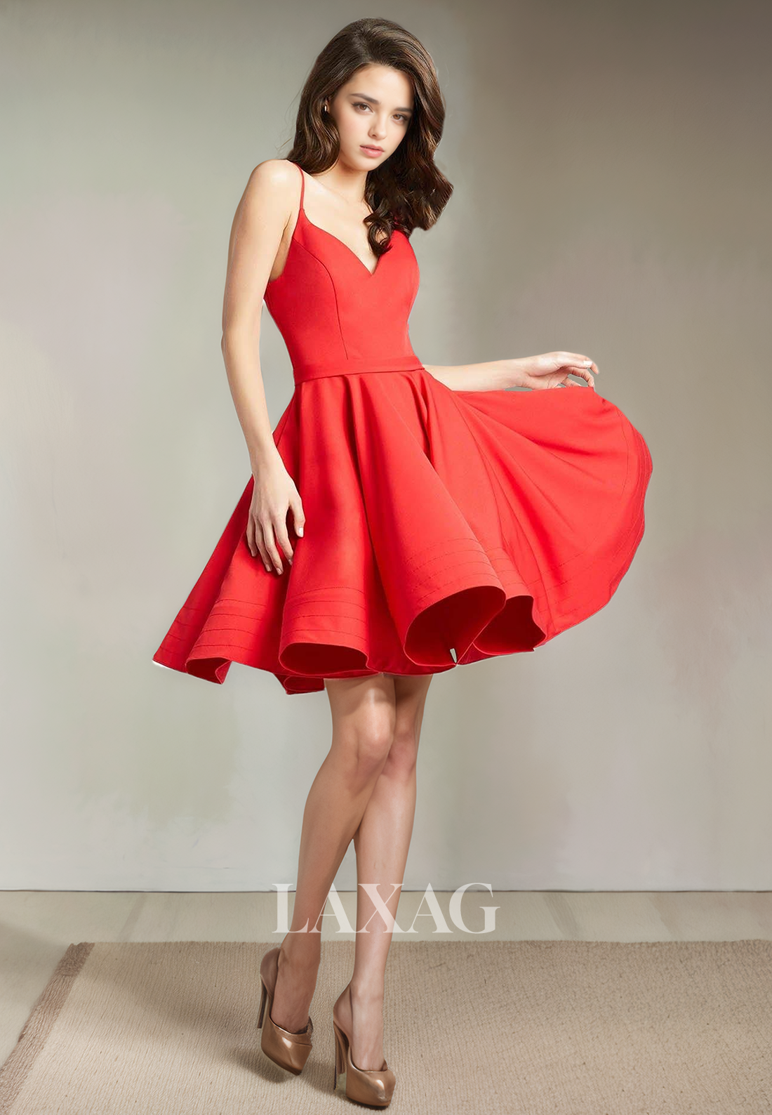 A-Line Spaghetti Straps V-Neck Sleek Satin Elegant Party Homecoming Dress