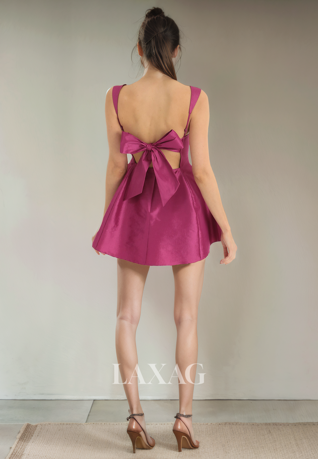 A-Line Square Sleek Satin Elegant Party Homecoming Dress with Bow Detail