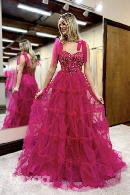 22418 - A-Line Starps Sweetheart Beaded Tulle Party Prom Formal Evening Dress