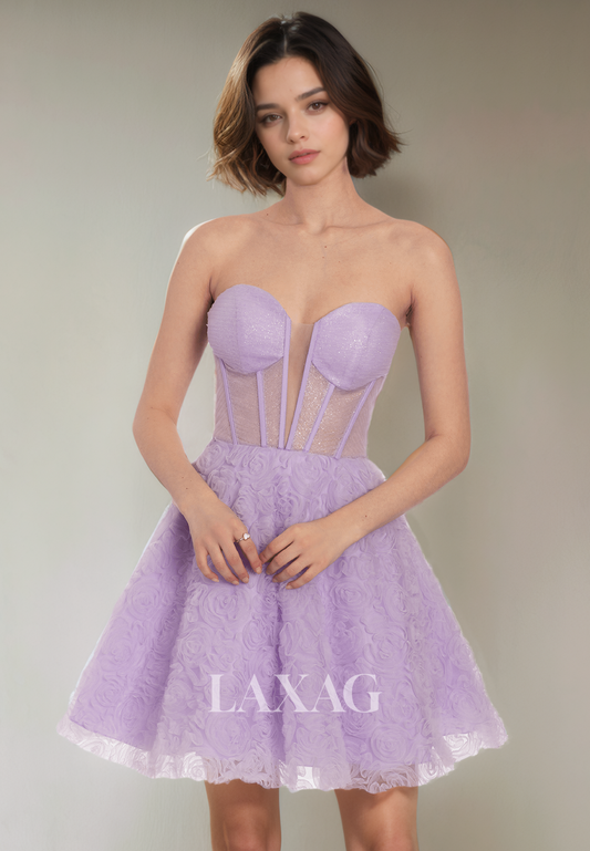 A-Line Strapless Backless Tulle Glitter Elegant Party Homecoming Dress