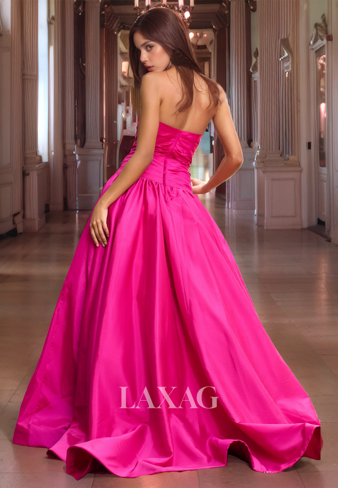 A-Line Strapless Beaded Sleek Satin Elegant Party Prom Formal Evening Dress