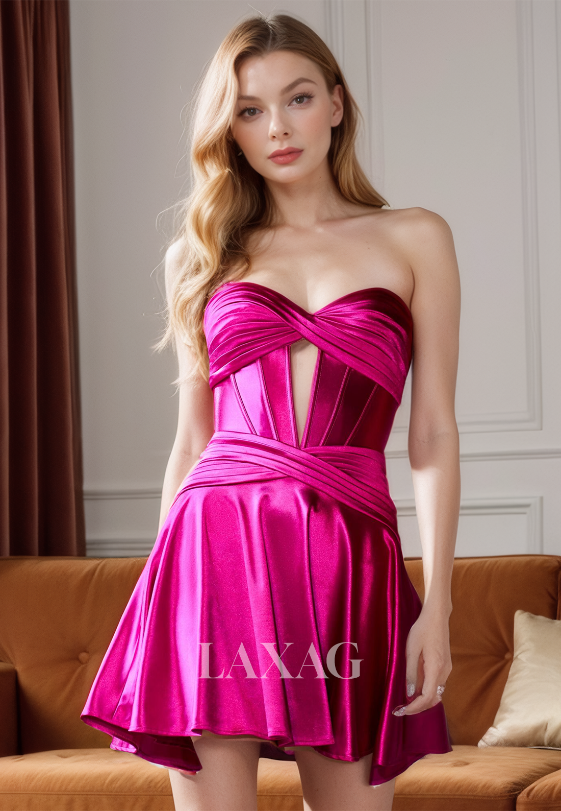 A-Line Strapless Cutout Metallic Elegant Party Homecoming Dress