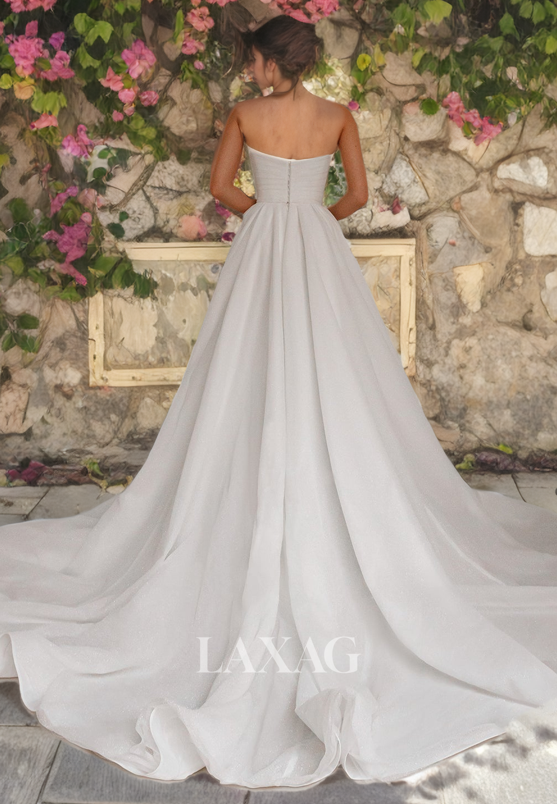 A-Line Strapless High Slit Elegant Wedding Dress with Train