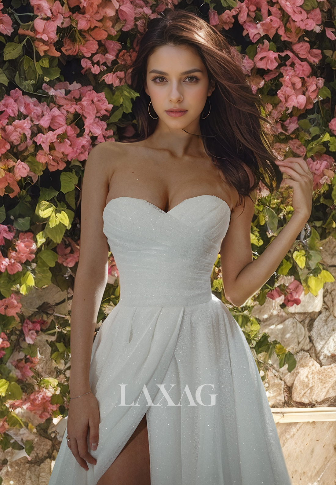 A-Line Strapless High Slit Elegant Wedding Dress with Train