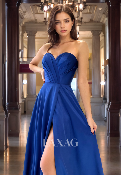 22253 - A-Line Sweetheart Sleek Satin Party Prom Formal Evening Dress with Slit