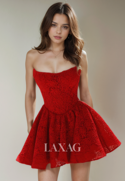 A-Line Strapless Lace Elegant Party Homecoming Dress