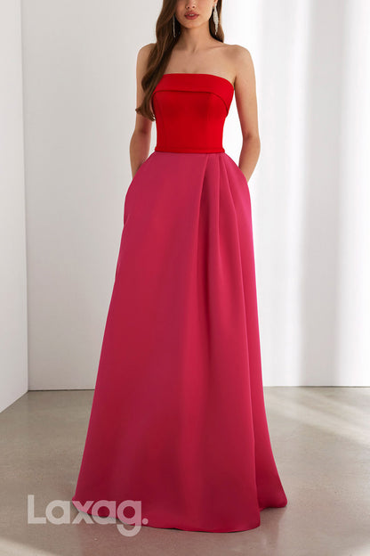 22885 - A-Line Strapless Paneled Sleek Satin Cocktail Party Formal Evening Dress