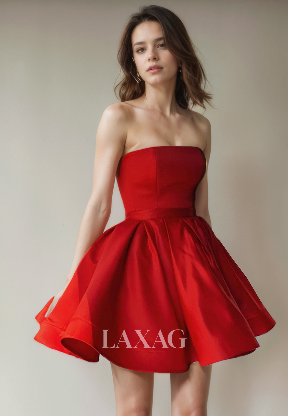 A-Line Strapless Pleated Sleek Satin Elegant Party Homecoming Dress