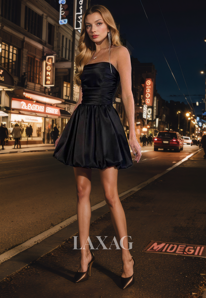 A-Line Strapless Pleated Sleek Satin Elegant Party Homecoming Dress